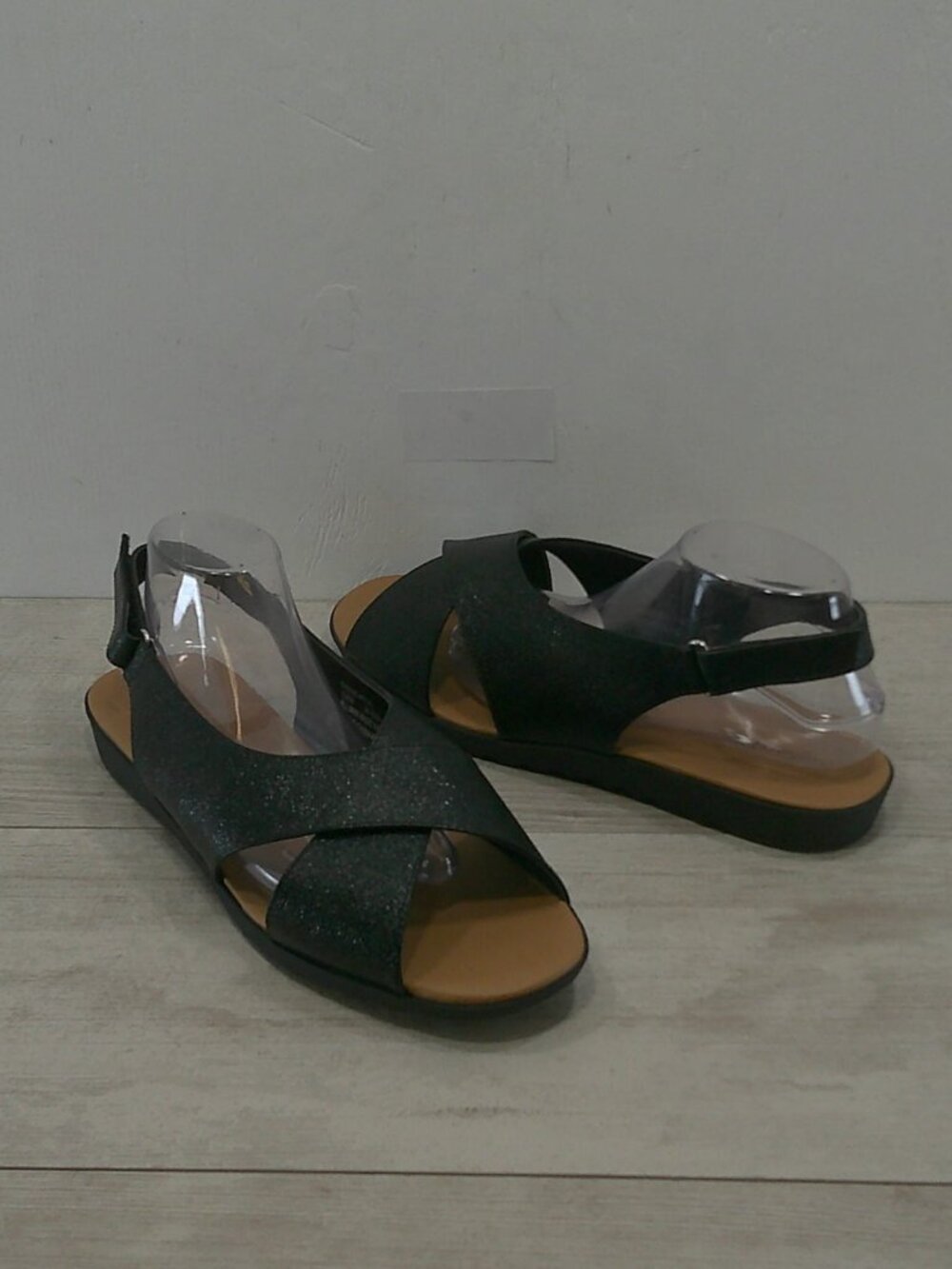 Comfortview Black Glitter Celestia Wide Slingback Sandals Sz 12 WW Extra Wide